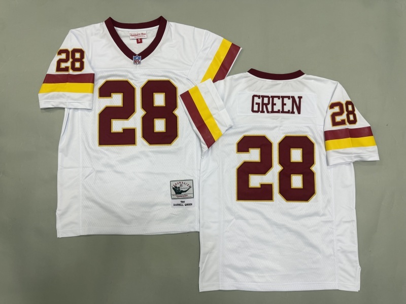 Men 2025 Washington Redskins #28 Green white Throwback Limited NFL Jersey style 001